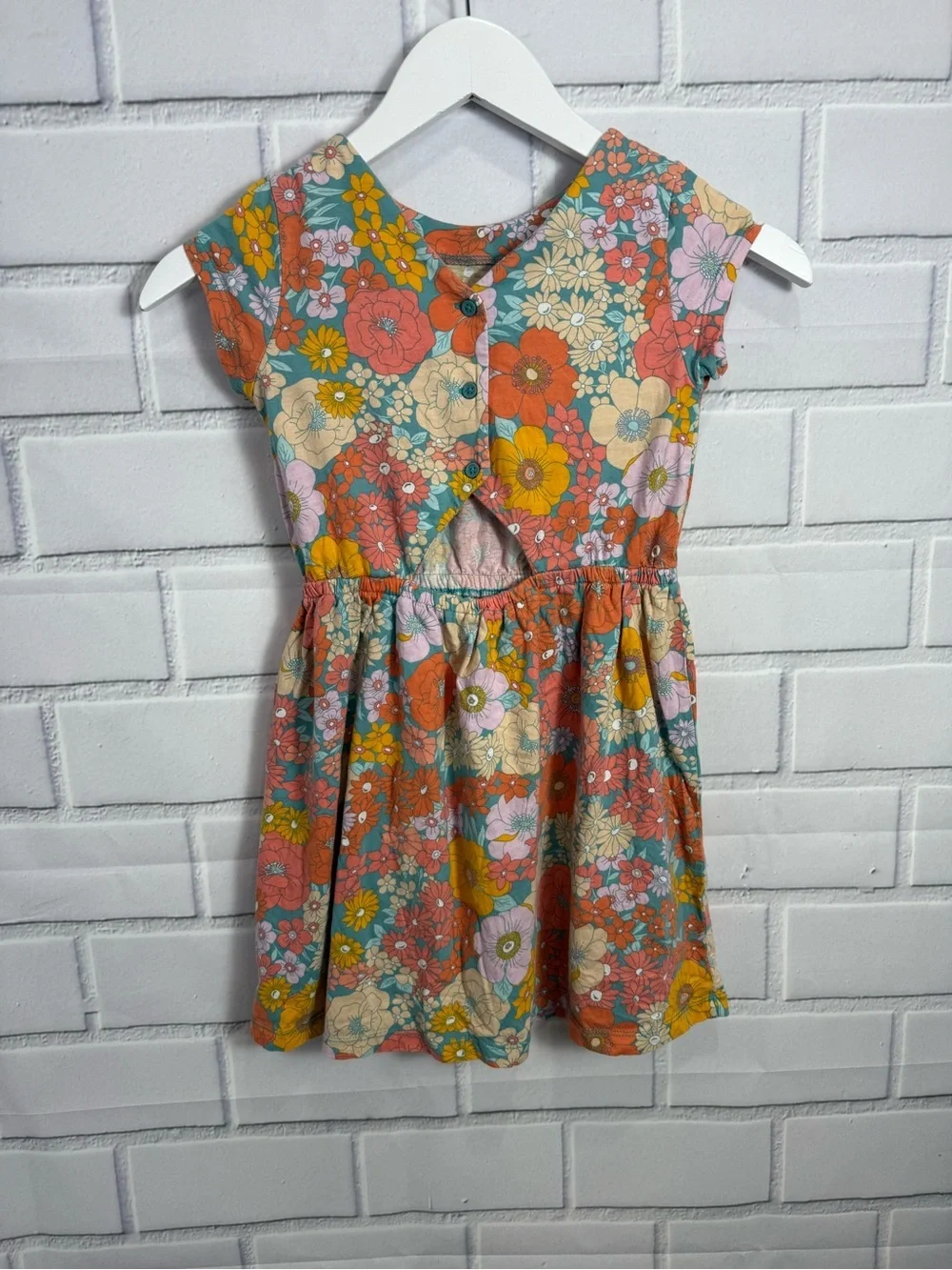 Carter’s Girls Floral Dress Size 7 Colorful Retro Flower Print Dress
